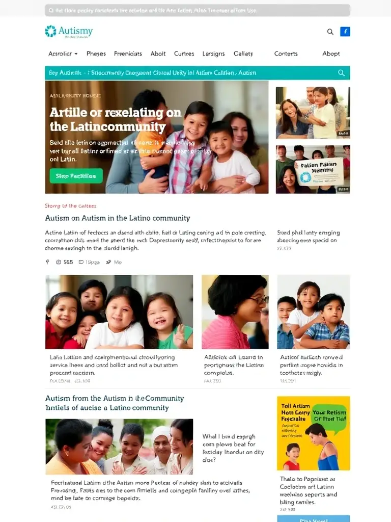 A screenshot of a webpage featuring articles and research on autism in the Latino community, highlighting cultural considerations and best practices.