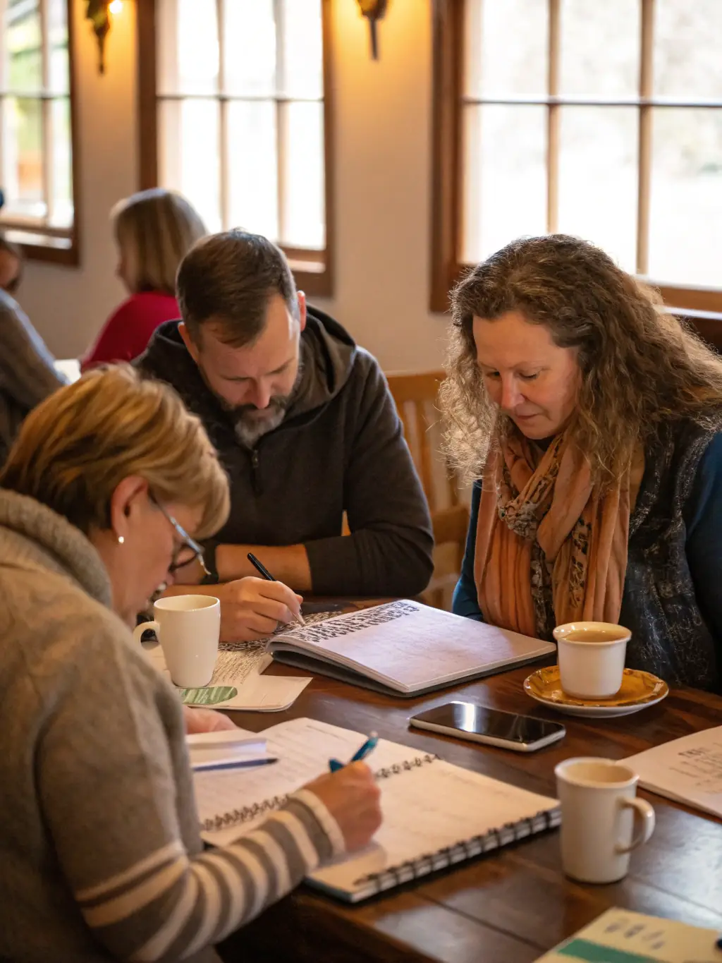 A photograph capturing a parent workshop session within the 'Creciendo Juntos' program, where Latino parents are actively engaged in a discussion about autism support strategies, facilitated by a knowledgeable speaker.